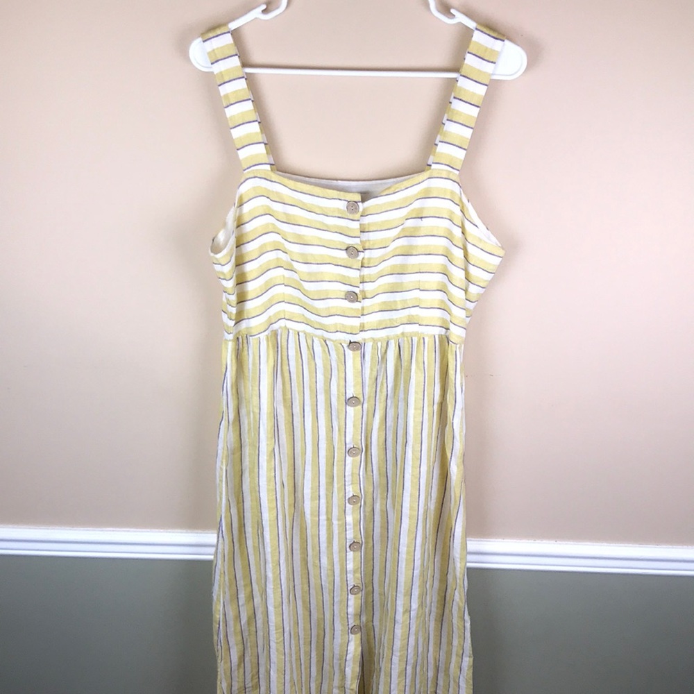 Rachel Zoe Yellow & White Striped Linen-Feel Maxi Dress